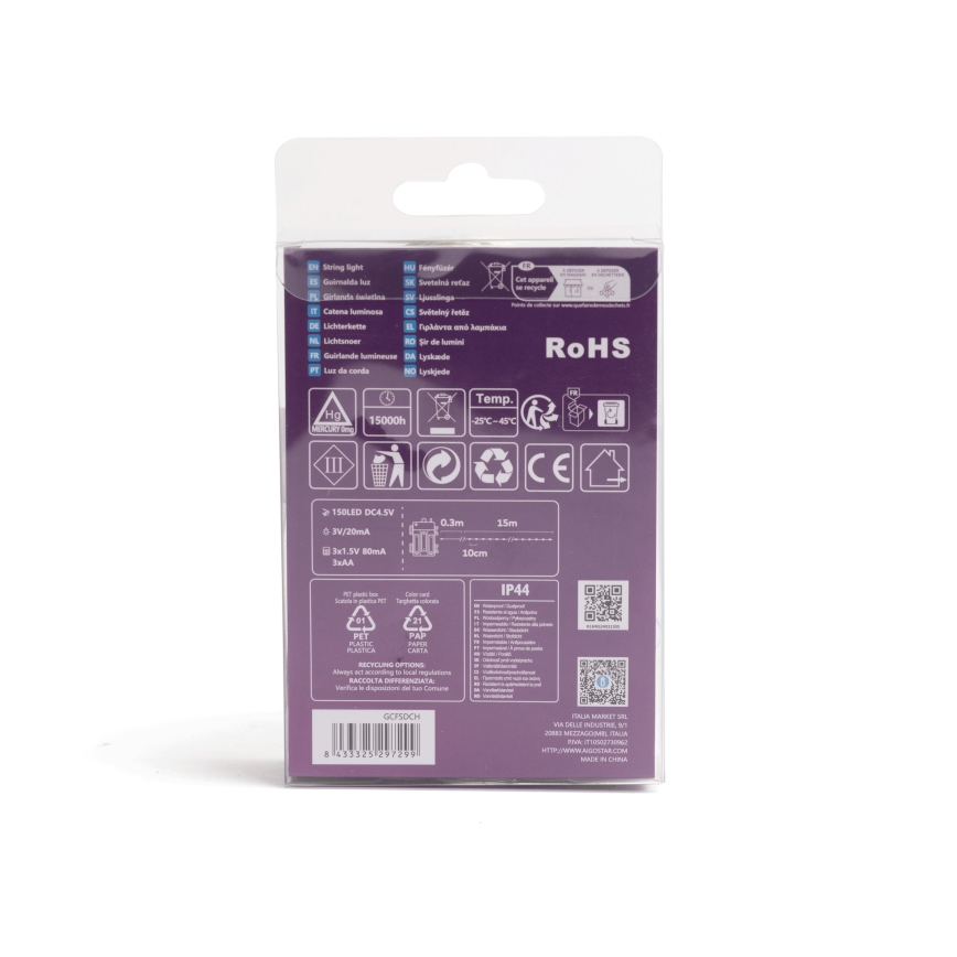 Aigostar - LED Božićne spoljašnje lampice 150xLED/8 funkcije/3xAA 15,3m IP44 šareni