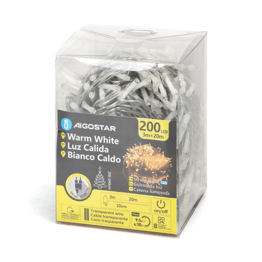 Aigostar - LED Božićne spoljašnje lampice 200xLED/8 funkcije 23m IP44 topla bela