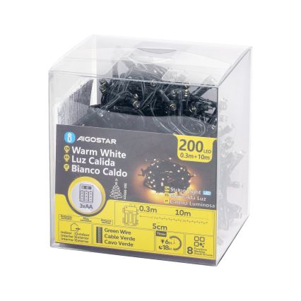 Aigostar - LED Božićne spoljašnje lampice 200xLED/8 funkcije 3xAA 10,3m IP44 topla bela