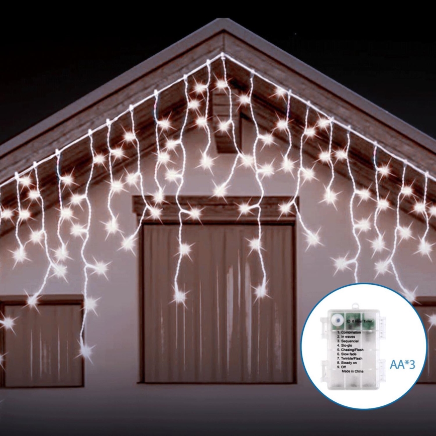 Aigostar - LED Božićne spoljašnje lampice 200xLED/8 funkcije 3xAA 13x0,6m IP44 hladna bela