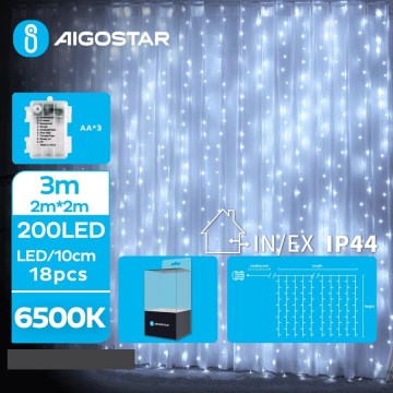 Aigostar - LED Božićne spoljašnje lampice 200xLED/8 funkcije 3xAA 5x2m IP44 hladna bela