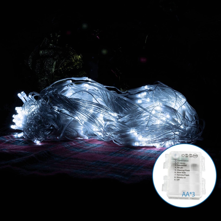 Aigostar - LED Božićne spoljašnje lampice 200xLED/8 funkcije/3xAA 6x1,5m IP44 hladna bela