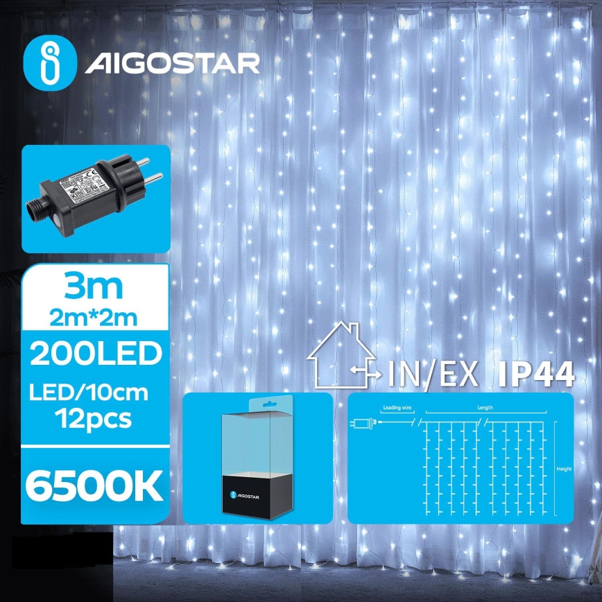 Aigostar - LED Božićne spoljašnje lampice 200xLED/8 funkcije 5x2m IP44 hladna bela