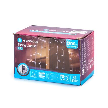 Aigostar - LED Božićne spoljašnje lampice 200xLED/8 funkcije 5x2m IP44 hladna bela