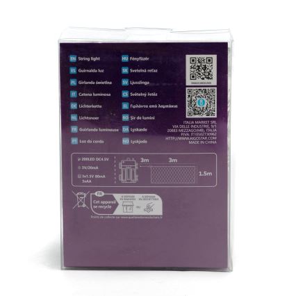 Aigostar - LED Božićne spoljašnje lampice 200xLED/8 funkcije/3xAA 6x1,5m IP44 hladna bela