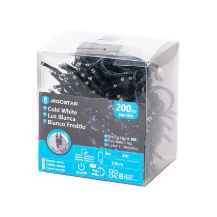 Aigostar - LED Božićne spoljašnje lampice 200xLED/8 funkcije 8m IP44 hladna bela