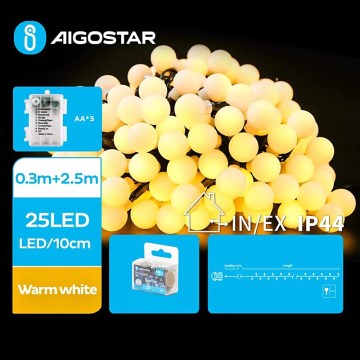 Aigostar-LED Božićne spoljašnje lampice 25xLED/3xAA/8 funkcije 2,8 m IP44 topla bela