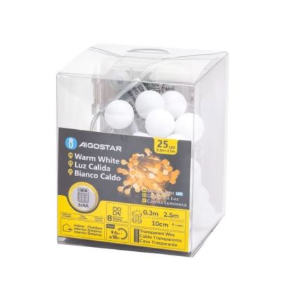 Aigostar-LED Božićne spoljašnje lampice 25xLED/3xAA/8 funkcije 2,8 m IP44 topla bela