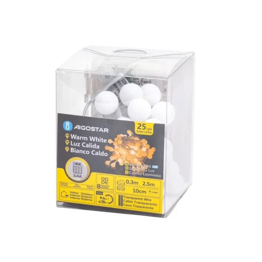 Aigostar-LED Božićne spoljašnje lampice 25xLED/3xAA/8 funkcije 2,8 m IP44 topla bela