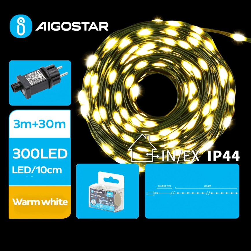 Aigostar - LED Božićne spoljašnje lampice 300xLED/8 funkcije 33m IP44 topla bela