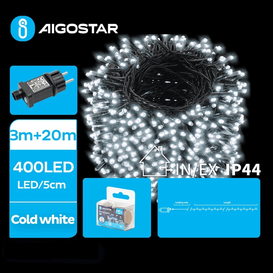 Aigostar - LED Božićne spoljašnje lampice 400xLED/8 funkcije 23m IP44 hladna bela