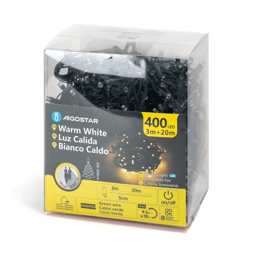 Aigostar - LED Božićne spoljašnje lampice 400xLED/8 funkcije 23m IP44 topla bela