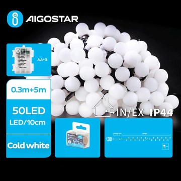 Aigostar - LED Božićne spoljašnje lampice 50xLED/3xAA/8 funkcije 5,3 m IP44 hladna bela