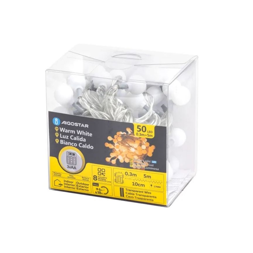 Aigostar - LED Božićne spoljašnje lampice 50xLED/3xAA/8 funkcije 5,3 m IP44 topla bela