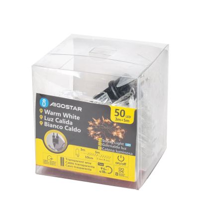 Aigostar - LED Božićne spoljašnje lampice 50xLED/8 funkcije 8m IP44 topla bela