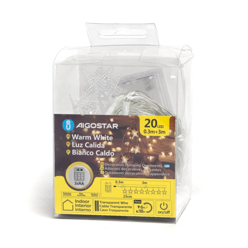 Aigostar - LED božićni lanac 20xLED/3xAA 3,3 m, zvezde