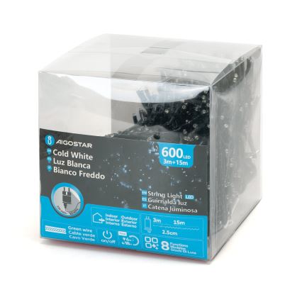 Aigostar - LED božićni niz za spoljašnju upotrebu 600 LED/8 funkcija 18 m IP44 hladno bela