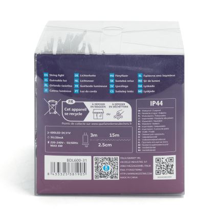 Aigostar - LED božićni niz za spoljašnju upotrebu 600 LED/8 funkcija 18 m IP44 hladno bela