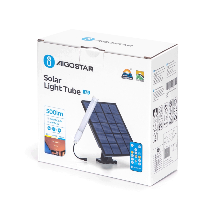 Aigostar - LED Prigušiva cev sa solarnim panelom LED/3,2V 3000K/4000K/6500K IP65 + Daljinski upravljač