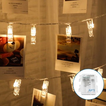 Aigostar - LED Dekorativni lanac sa štipaljkama 20xLED/3xAA 3,3m topla bela
