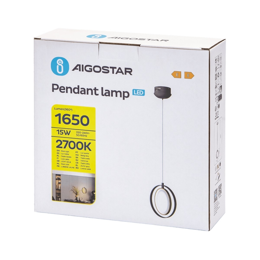 Aigostar - LED luster na sajli LED/15W/230V 2700K crno