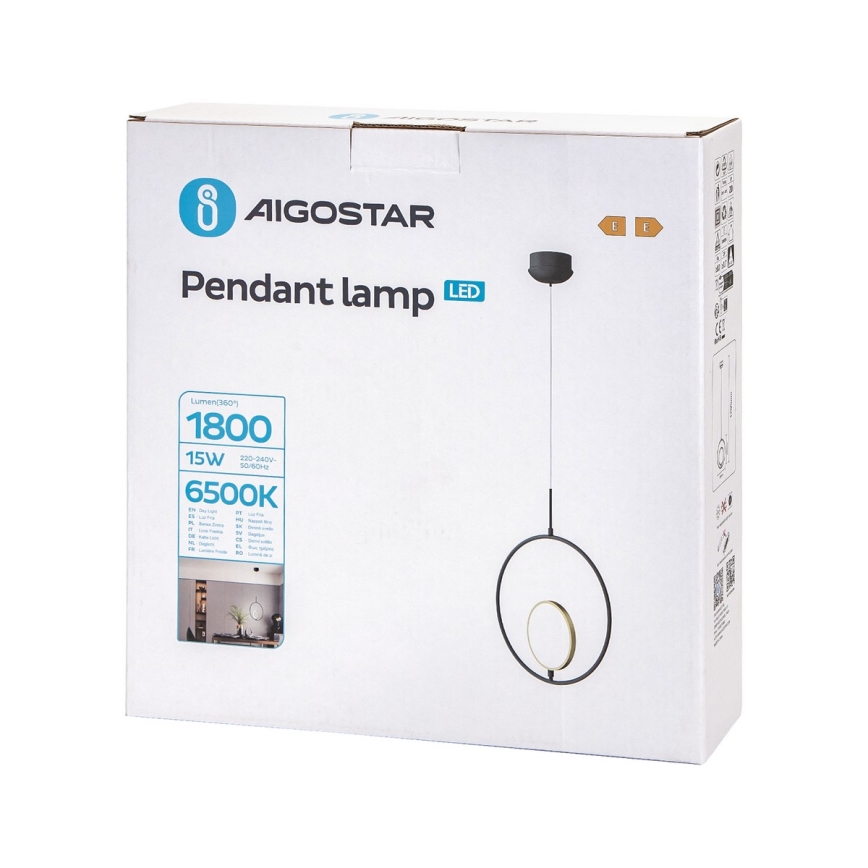Aigostar - LED luster na sajli LED/15W/230V 2700K crno/zlatna