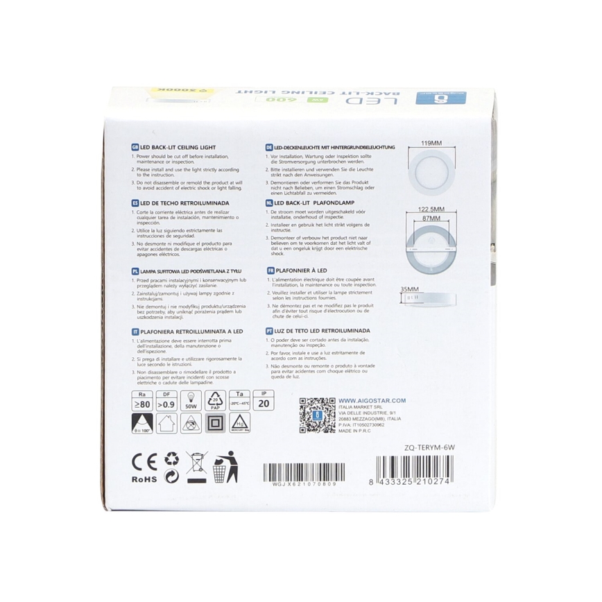 Aigostar - LED Nadgradna plafonjera LED/6W/230V pr. 12,3 cm 3000K bela