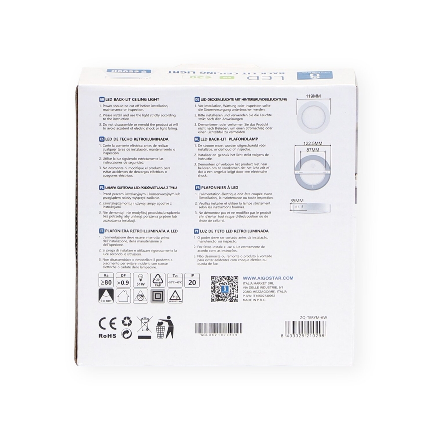 Aigostar - LED Nadgradna plafonjera LED/6W/230V pr. 12,3 cm 3000K bela