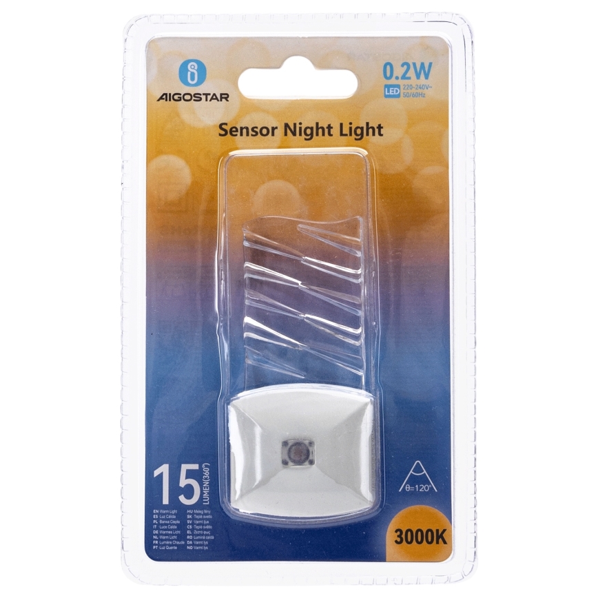 Aigostar - LED Noćno svetlo sa senzorom za dan/noć LED/0,2W/230V 3000K