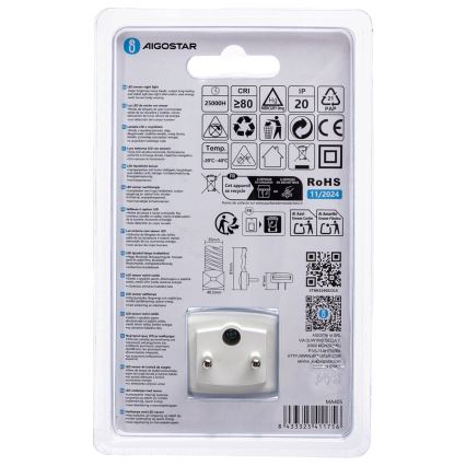 Aigostar - LED Noćno svetlo sa senzorom za dan/noć LED/0,2W/230V 6500K