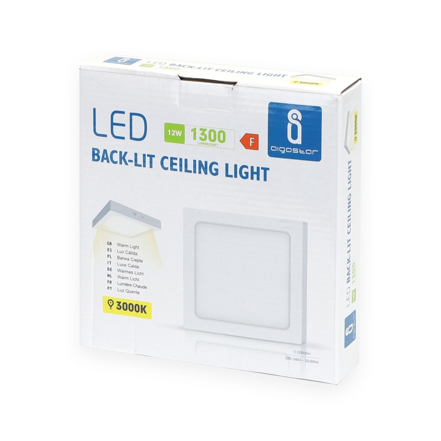 Aigostar - LED Plafonjera LED/12W/230V 17,3x17,3 cm 3000K bela