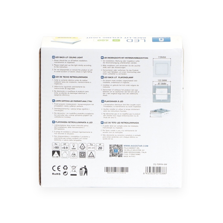 Aigostar - LED Plafonjera LED/6W/230V 12,2x12,2 cm 3000K bela