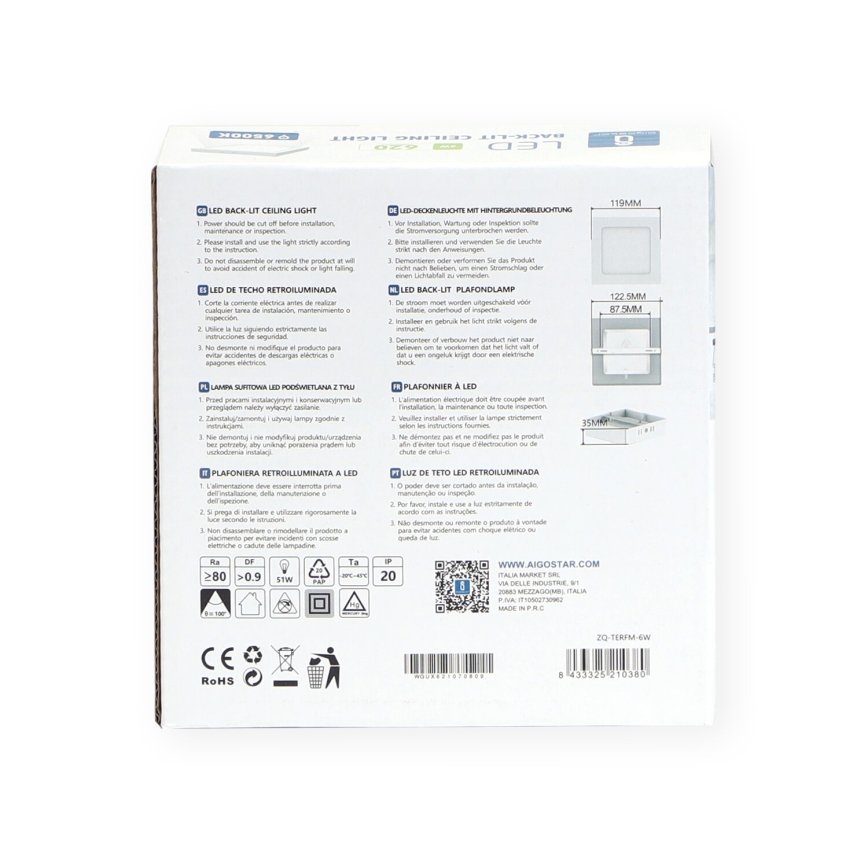 Aigostar - LED Plafonjera LED/6W/230V 12,2x12,2 cm 6500K bela