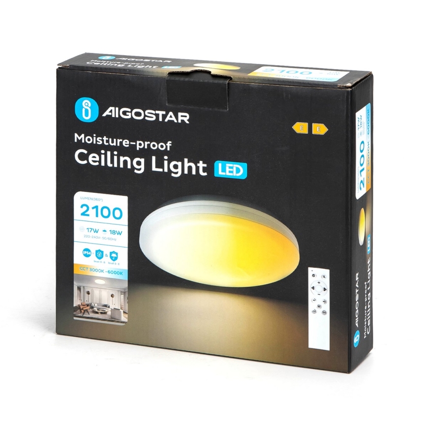 Aigostar - LED Prigušiva plafonjera za kupatilo LED/18W/230V 3000-6000K IP54 + Daljinski upravljač