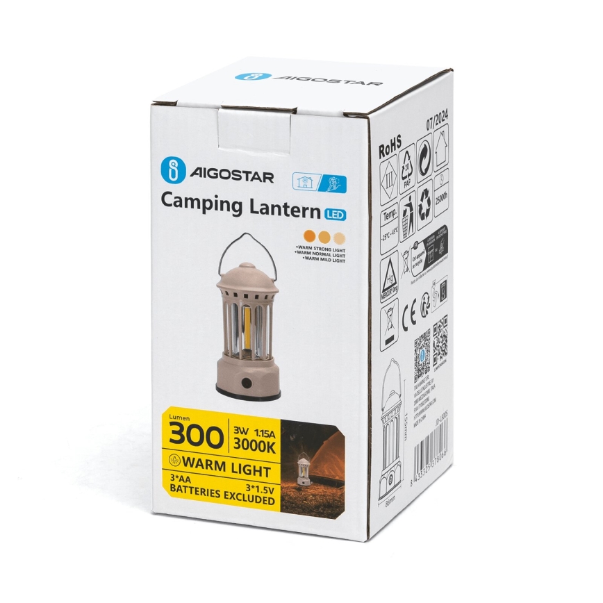 Aigostar - LED Prenosni kampovanje lampa LED/3W/3xAA