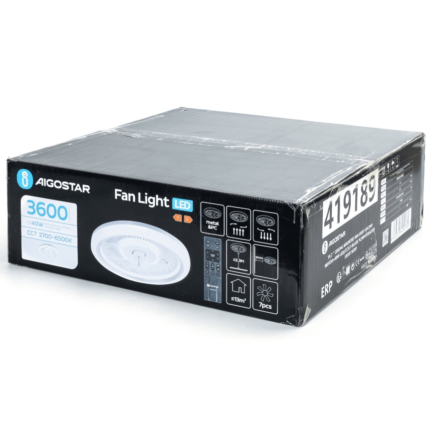 Aigostar - LED Prigušiva plafonska ventilator LED/40W/230V 2700/4000/6500K pr. 50 cm + Daljinski upravljač bela