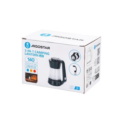 Aigostar - LED Prigušiva kampovanje lampa 3u1 LED/3xAA crno