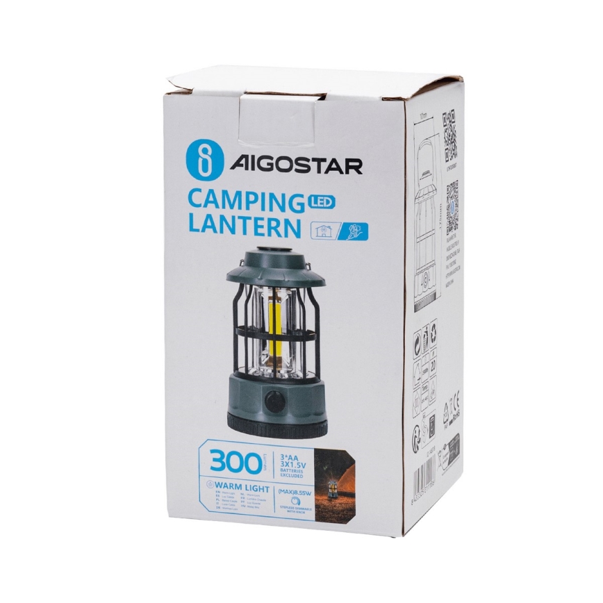 Aigostar - LED Prigušiva kampovanje lampa LED/3xAA zelena 17,5 cm