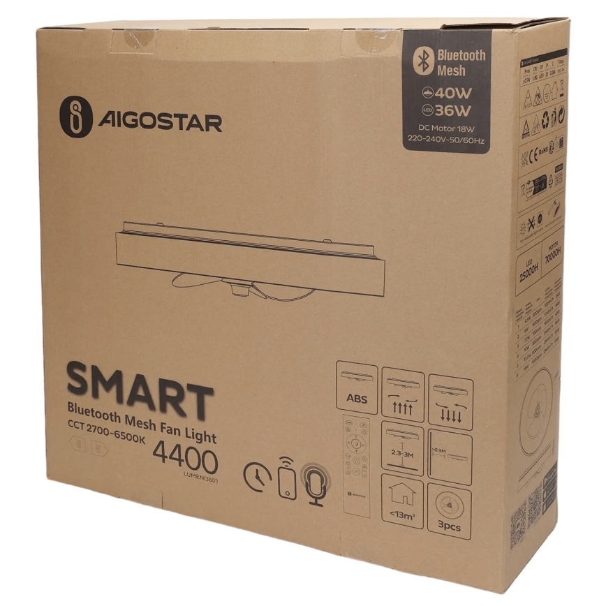 Aigostar - LED Prigušiva plafonjera sa ventilatorom MESH LED/40W/230V 2700-6500K crno + Daljinski upravljač