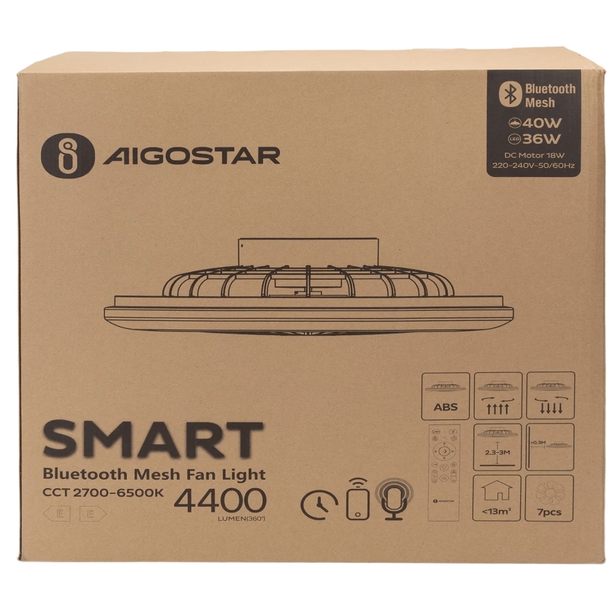 Aigostar - LED Prigušiva plafonjera sa ventilatorom MESH LED/40W/230V 2700-6500K bela + Daljinski upravljač