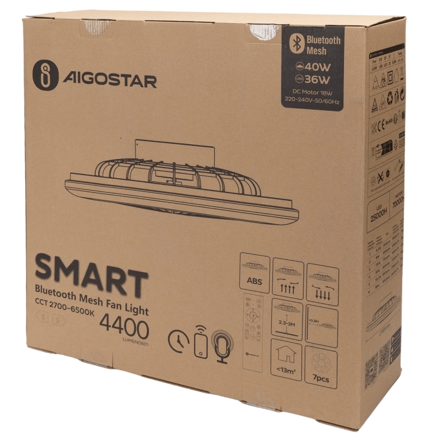 Aigostar - LED Prigušiva plafonjera sa ventilatorom MESH LED/40W/230V 2700-6500K bela + Daljinski upravljač