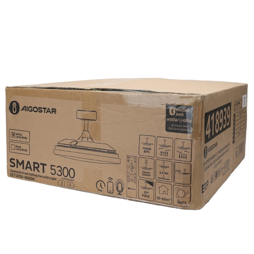 Aigostar - LED Prigušiva plafonjera sa ventilatorom MESH LED/50W/230V 2700-6500K crno + Daljinski upravljač