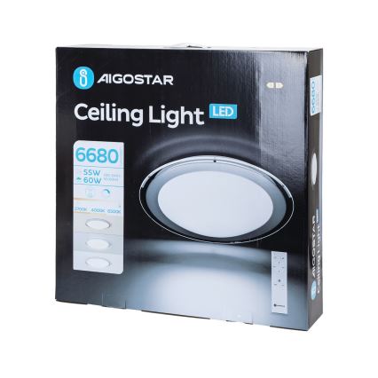 Aigostar - LED prigušiva stropno svetlo LED/60W/230V 2700-6500K prečnik 52,7 cm hrom + daljinski upravljač