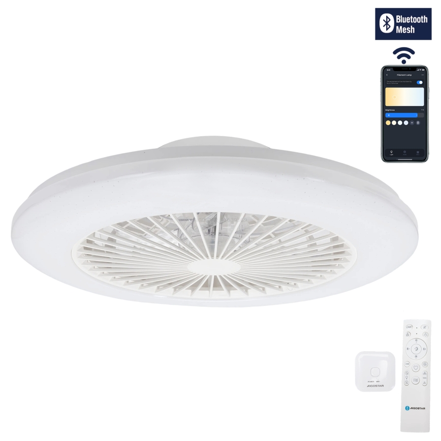 Aigostar - LED prigušiva plafonska lampa sa ventilatorom LED/40W/230V 2700-6500K prečnik 48,5 cm bela + daljinski upravljač