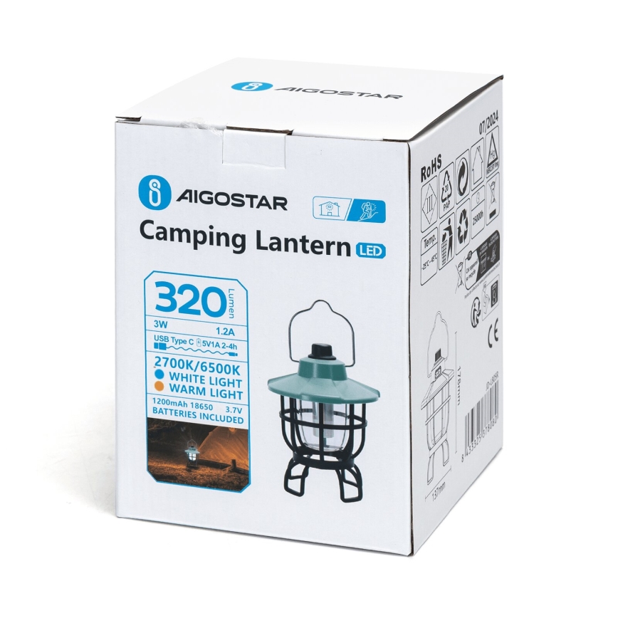 Aigostar - LED Prigušiva prenosna punjiva kampovanje lampa LED/3W/3,7V 1200mAh