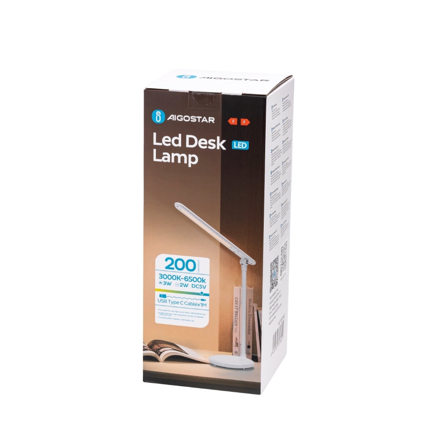 Aigostar - LED Prigušiva punjiva dodirna stona lampa LED/3W/5V 1200mAh 3000/4000/6500K