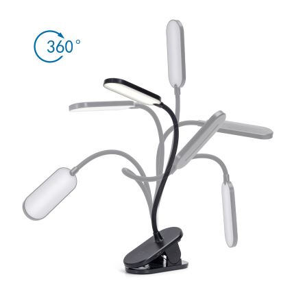 Aigostar - LED Prigušiva punjiva stona lampa sa štipaljkom LED/2,5W/5V crno
