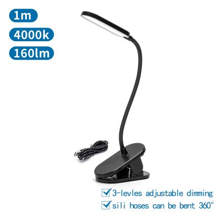 Aigostar - LED Prigušiva punjiva stona lampa sa štipaljkom LED/2,5W/5V crno