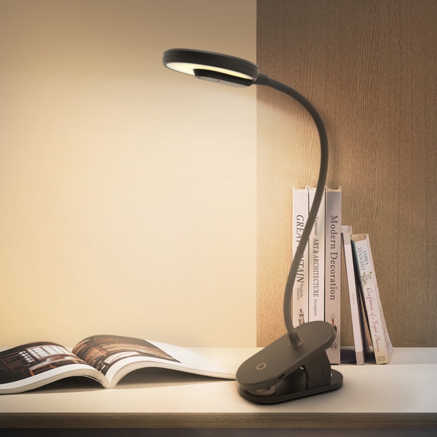 Aigostar - LED Prigušiva punjiva stona lampa sa štipaljkom LED/3W/5V 1800mAh crno