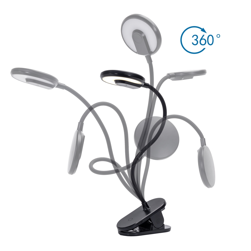 Aigostar - LED Prigušiva punjiva stona lampa sa štipaljkom LED/3W/5V 1800mAh crno